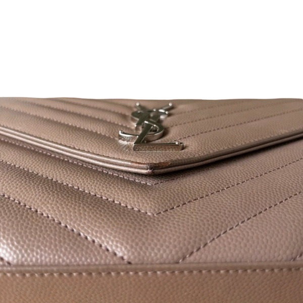 Saint Laurent Grain De Poudre Matelassé Chevron Monogram Chain Wallet – FARD (Silver Hardware) - Image 4