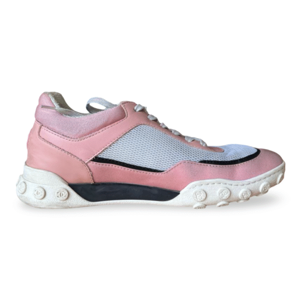 Chanel Pink & White Calfskin, Mesh, and Lycra Sneakers – Size 37 - Image 5