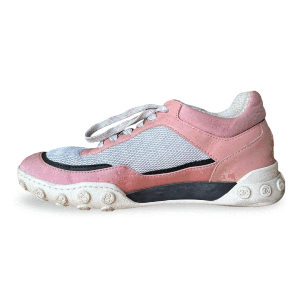 Chanel Pink & White Calfskin, Mesh, and Lycra Sneakers – Size 37 - Image 4