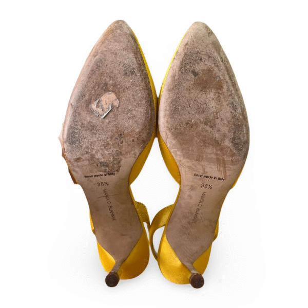 Manolo Blahnik Hangisli FMC Byel Satin Almond Toe Crystal Slingback Pumps – Size 38.5 - Image 7