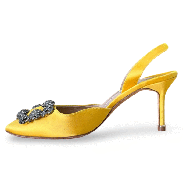 Manolo Blahnik Hangisli FMC Byel Satin Almond Toe Crystal Slingback Pumps – Size 38.5 - Image 4