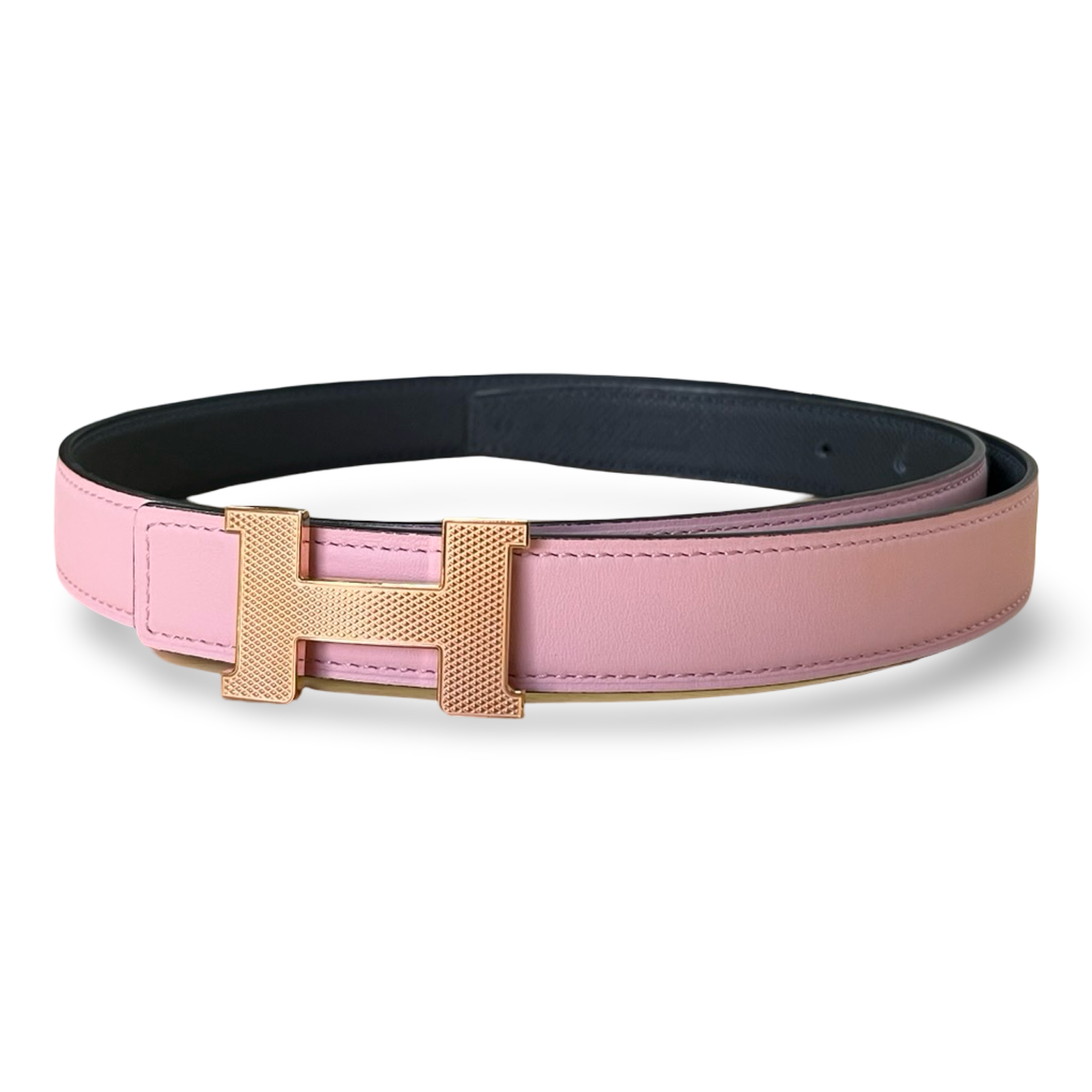 pixelcut_8 Hermès Mini Constance H Belt 80 – Rose Sakura / Gris Misty in Swift & Epsom Leather - Image 1