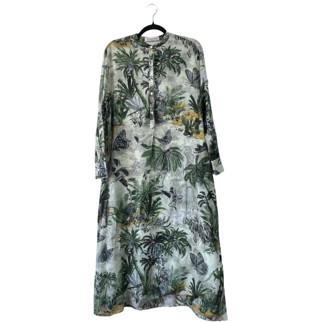 Christian Dior Green Toile de Jouy Palms Cotton Muslin Voile Tunic – Size 44