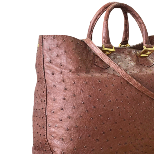 Fendi Large Twins Shopper Tote in Dark Brown Ostrich Leather - Image 4