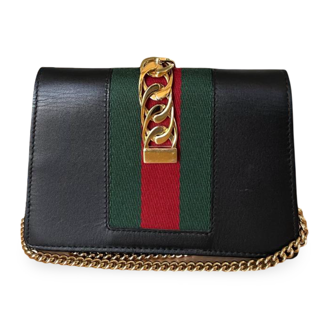 Gucci Black Leather Super Mini Sylvie Chain Shoulder Bag 2 Gucci Black Leather Super Mini Sylvie Chain Shoulder Bag - Image 2