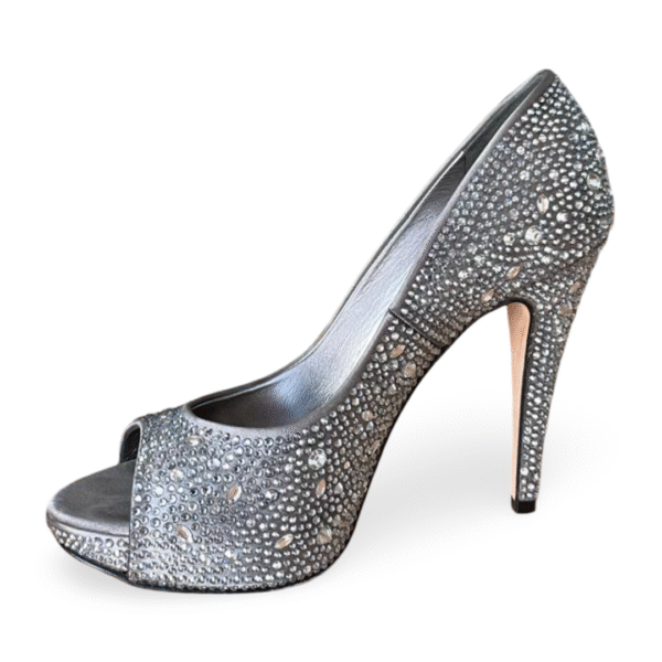 Gina Silver Satin Crystal Embellished Peep Toe Platform Pumps – Size 39.5 - Image 4