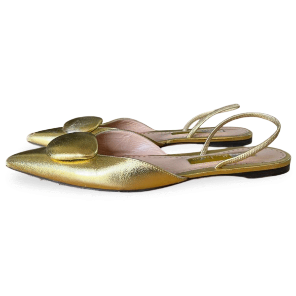 Rupert Sanderson Calin Gold Metallic Slingback Pointed-Toe Flats – Size 40 - Image 2