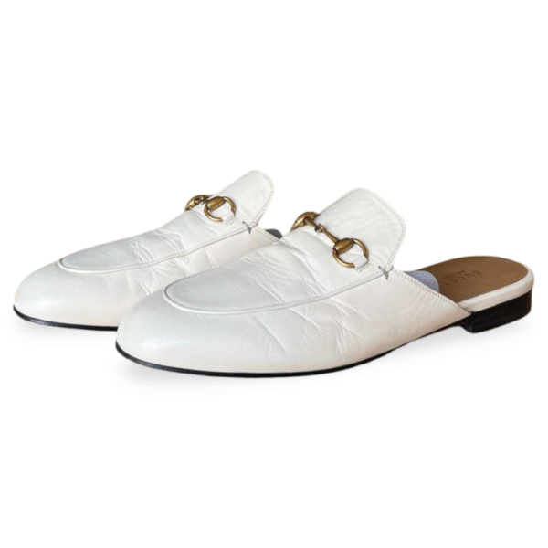 Gucci Princetown Slipper in Cream with Gold-Tone Horsebit – Size 39.5 