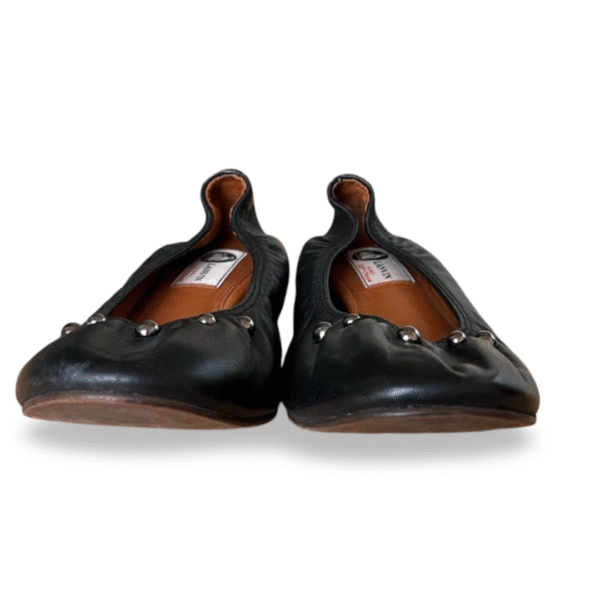 Lanvin Black Leather Ballerina Flats with Pearls – Size 40 - Image 2