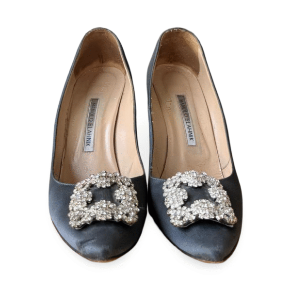 Manolo Blahnik Grey Satin Hangisi Pumps – Size 39 - Image 2