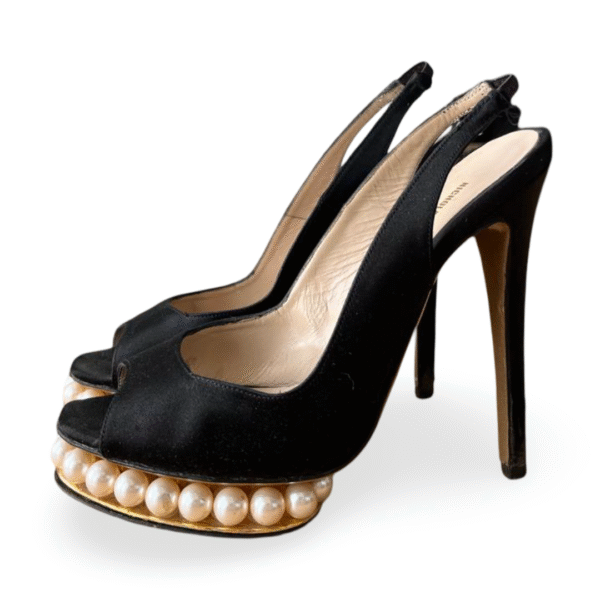 Nicholas Kirkwood Black Satin Peep Toe Slingback Pumps – Size 38 - Image 3