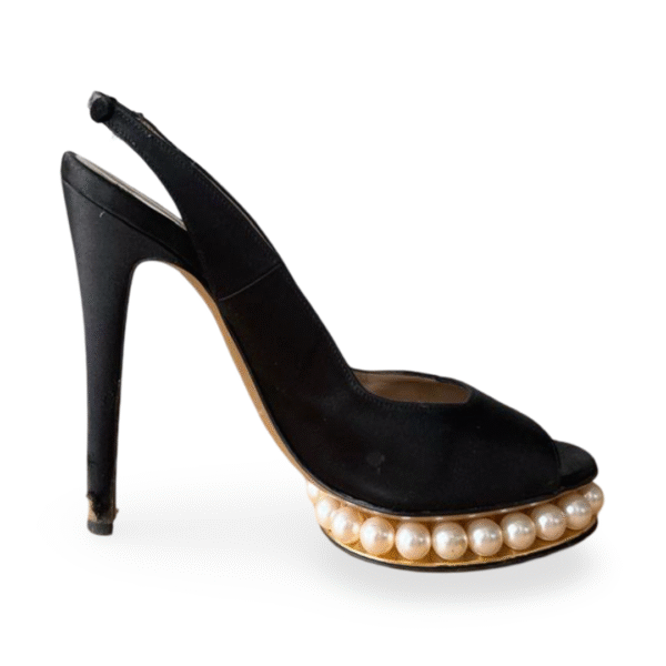 Nicholas Kirkwood Black Satin Peep Toe Slingback Pumps – Size 38 - Image 6