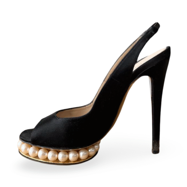 Nicholas Kirkwood Black Satin Peep Toe Slingback Pumps – Size 38 - Image 5
