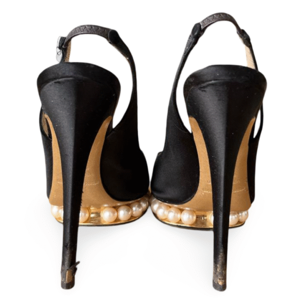 Nicholas Kirkwood Black Satin Peep Toe Slingback Pumps – Size 38 - Image 7