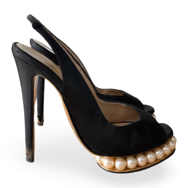 Nicholas Kirkwood Black Satin Peep Toe Slingback Pumps – Size 38 - Image 4