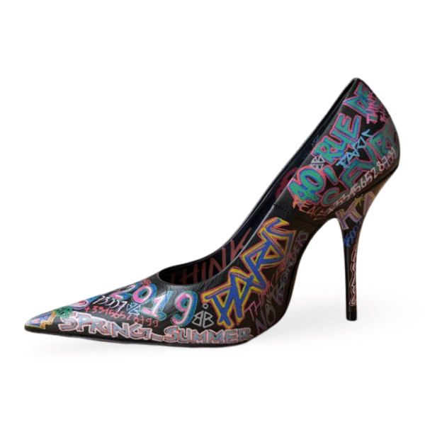 Balenciaga Black Leather Graffiti Print Pointed Toe Pumps – Size 36 - Image 5