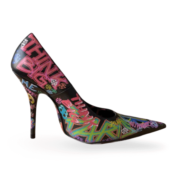 Balenciaga Black Leather Graffiti Print Pointed Toe Pumps – Size 36 - Image 6