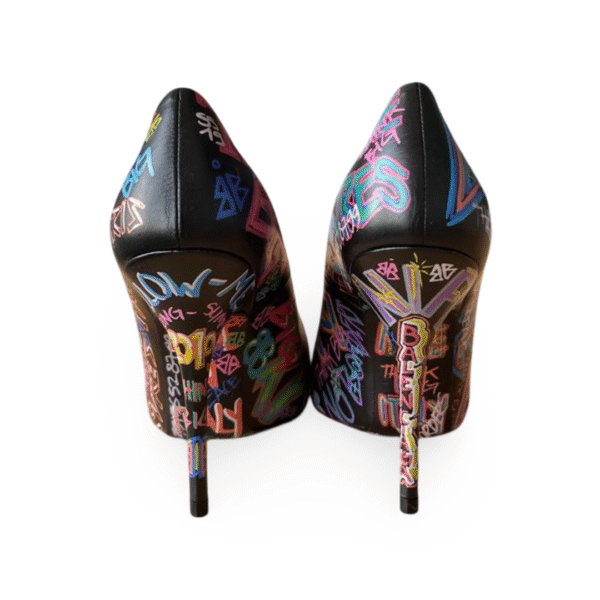 Balenciaga Black Leather Graffiti Print Pointed Toe Pumps – Size 36 - Image 8
