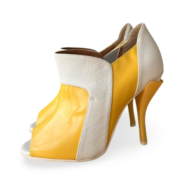 Fendi Yellow Patent and White Leather Peep-Toe Booties – Size 37 - Image 3