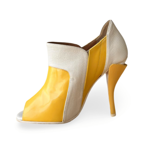 Fendi Yellow Patent and White Leather Peep-Toe Booties – Size 37 - Image 5