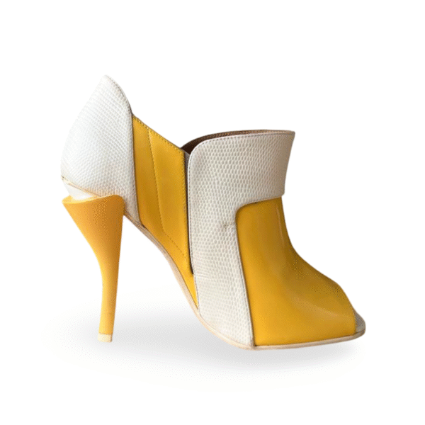 Fendi Yellow Patent and White Leather Peep-Toe Booties – Size 37 - Image 6
