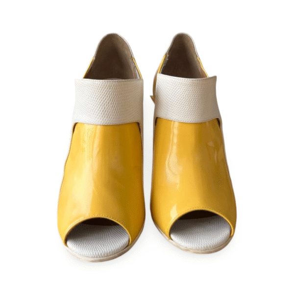 Fendi Yellow Patent and White Leather Peep-Toe Booties – Size 37 - Image 2