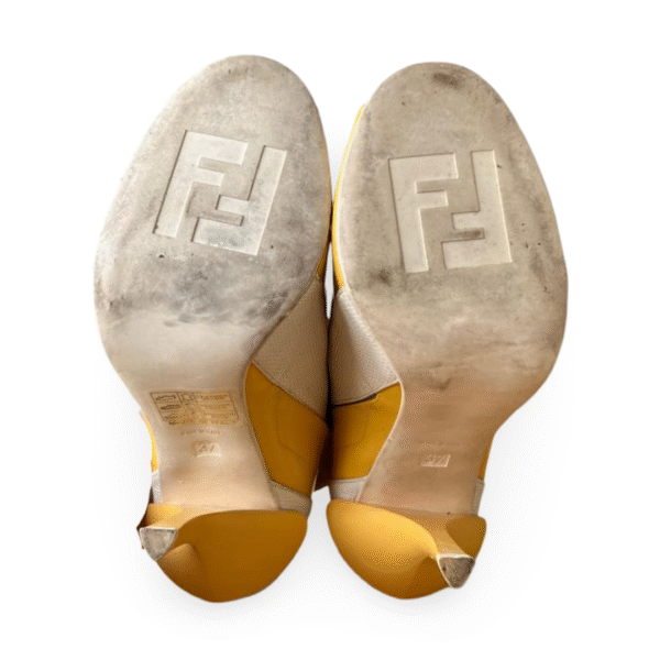 Fendi Yellow Patent and White Leather Peep-Toe Booties – Size 37 - Image 8