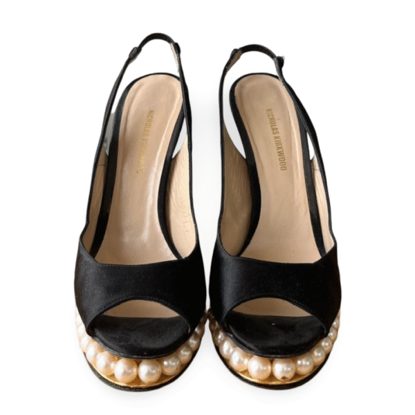 Nicholas Kirkwood Black Satin Peep Toe Slingback Pumps – Size 38 - Image 2