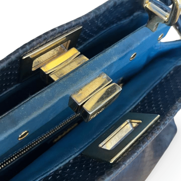 Fendi Mini Peekaboo Top Handle Bag – Dark Blue Python - Image 3