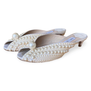 Jimmy Choo Samantha 35 Faux Pearl-Embellished Satin Mules – Size 42