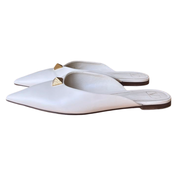 Valentino Roman Stud Flat Mules Cream Leather – Size 41 - Image 2
