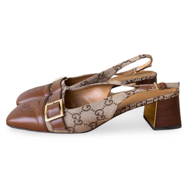 Gucci GG Canvas and Leather Slingback Block Heel Sandals – Size 41.5 - Image 2