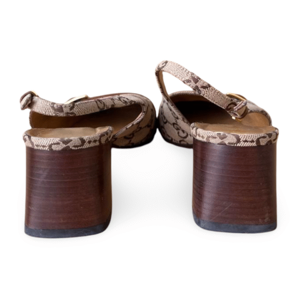 Gucci GG Canvas and Leather Slingback Block Heel Sandals – Size 41.5 - Image 6