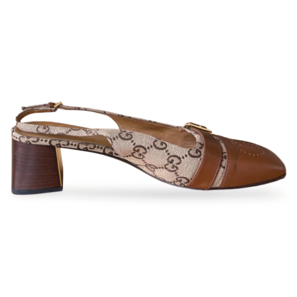 Gucci GG Canvas and Leather Slingback Block Heel Sandals – Size 41.5 - Image 5