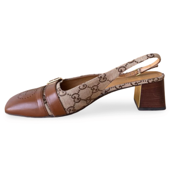 Gucci GG Canvas and Leather Slingback Block Heel Sandals – Size 41.5 - Image 4