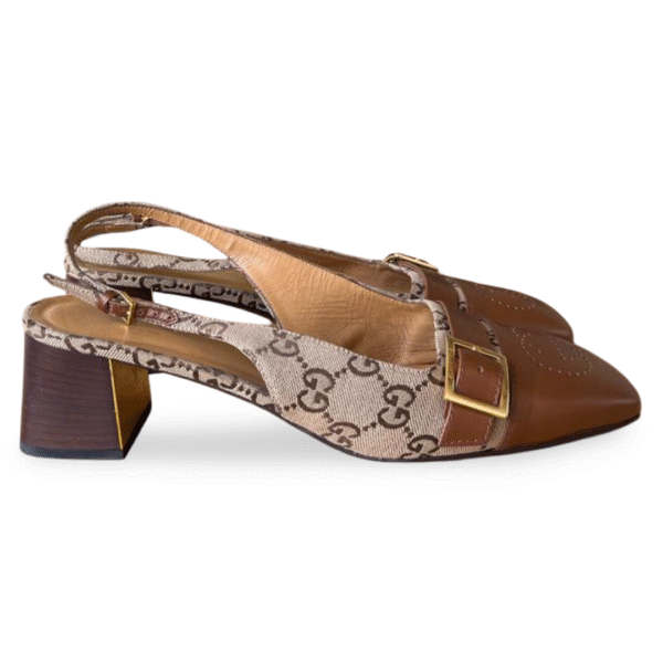 Gucci GG Canvas and Leather Slingback Block Heel Sandals – Size 41.5 - Image 3