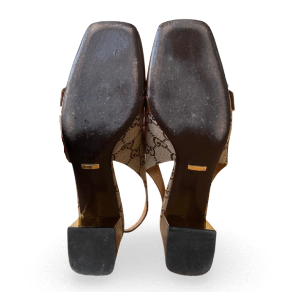 Gucci GG Canvas and Leather Slingback Block Heel Sandals – Size 41.5 - Image 7