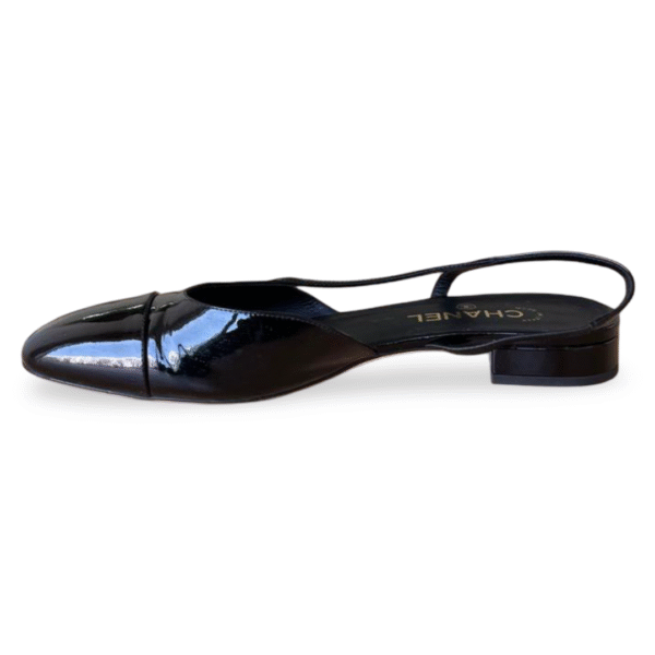 Chanel Black Patent Cap Toe Slingback Sandals – Size 41.5C - Image 4