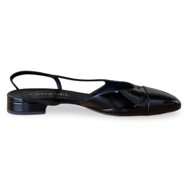 Chanel Black Patent Cap Toe Slingback Sandals – Size 41.5C - Image 5