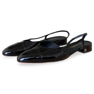 Chanel Black Patent Cap Toe Slingback Sandals – Size 41.5C
