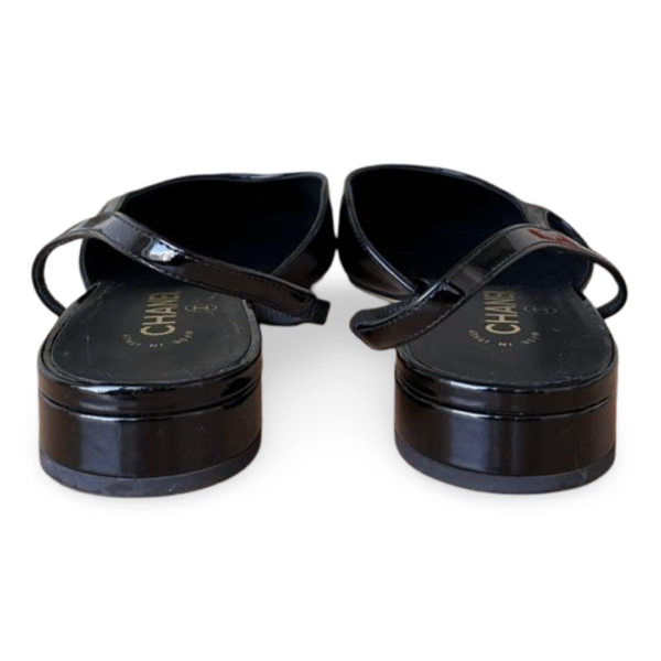 Chanel Black Patent Cap Toe Slingback Sandals – Size 41.5C - Image 6