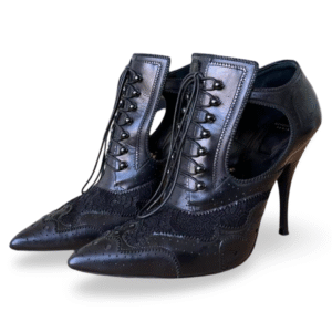 Givenchy Black Leather and Lace Pointed Toe Cutout Ankle Boots – Size 39