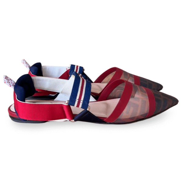 Fendi Multicolor Canvas & Mesh Colibri Slingback Flats – Size 39 - Image 3