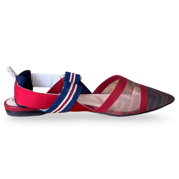 Fendi Multicolor Canvas & Mesh Colibri Slingback Flats – Size 39 - Image 5