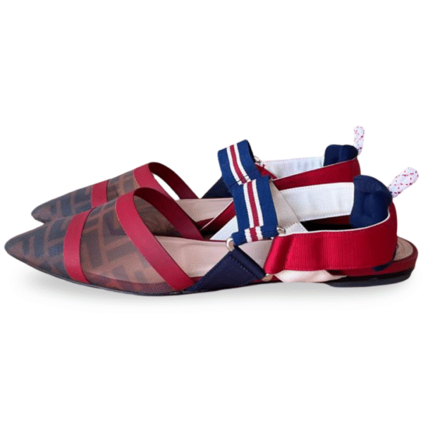 Fendi Multicolor Canvas & Mesh Colibri Slingback Flats – Size 39 - Image 2