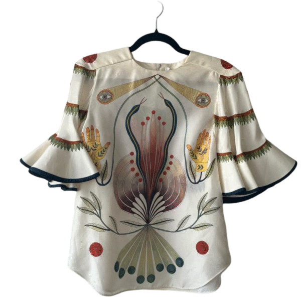 Chloé Buttercream Printed Ruffled-Sleeve Top – Size 40