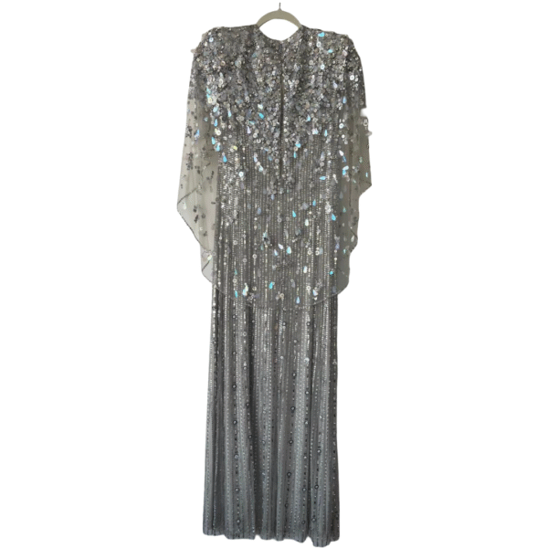 Jenny Packham Nettie Cape-Effect Embellished Sequined Tulle Gown – UK 10 - Image 2