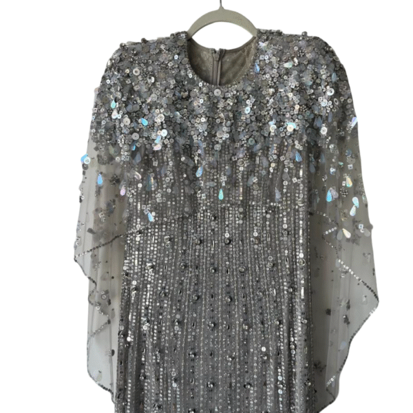Jenny Packham Nettie Cape-Effect Embellished Sequined Tulle Gown – UK 10 - Image 3