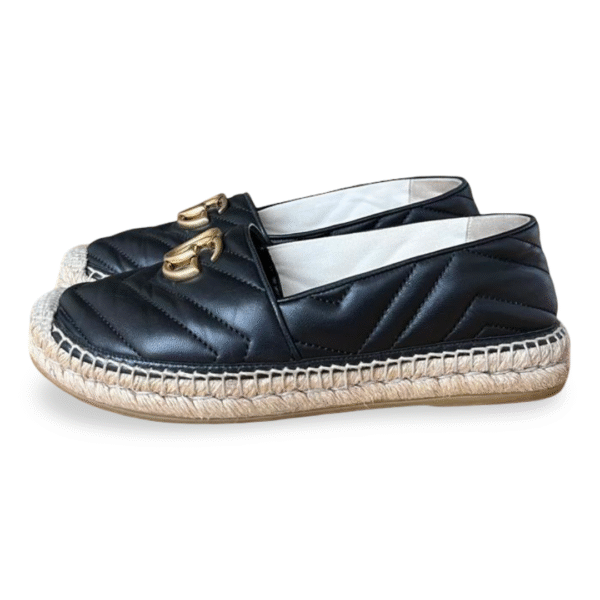 Gucci GG Marmont Espadrilles Black Matelassé Leather – Size 37 - Image 2