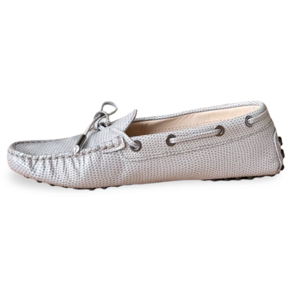 TOD’S Gommino Lizard-Effect Leather Loafers Gray – Size 37 - Image 5